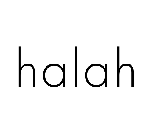 The word 'halah' written in black on a white background